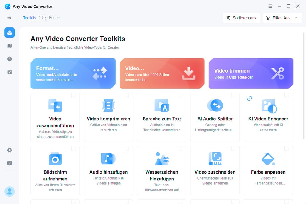 Startseite von Any Video Converter