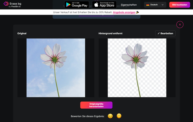Bild mit Erase.bg bearbeiten
