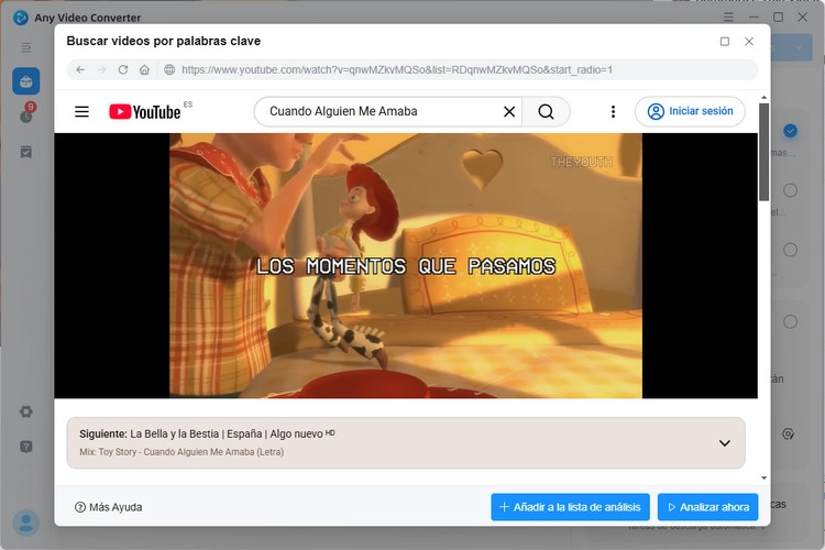 Añadir vídeos de YouTube a la lista de análisis