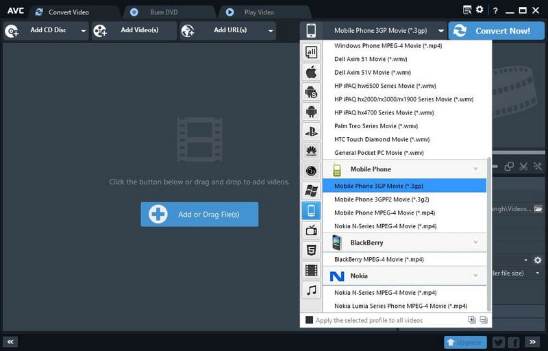 select 3gp as the output format