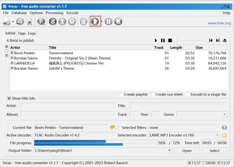 convert flac to mp3 with fre:ac