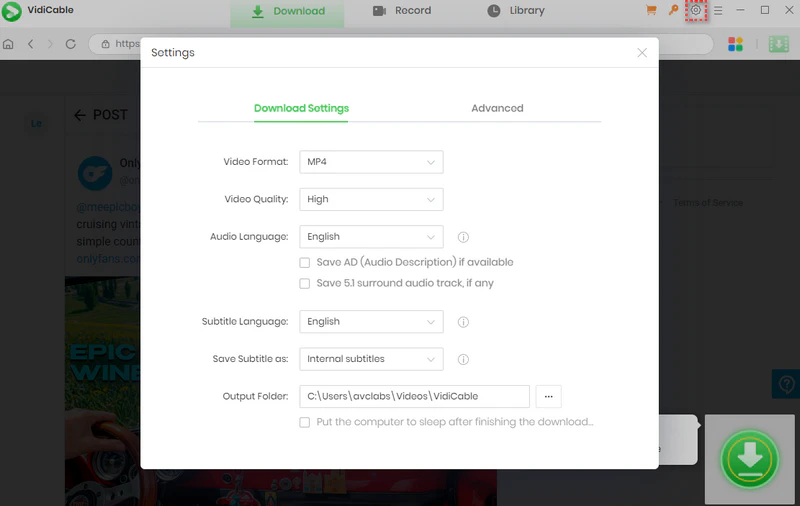 vidicable settings