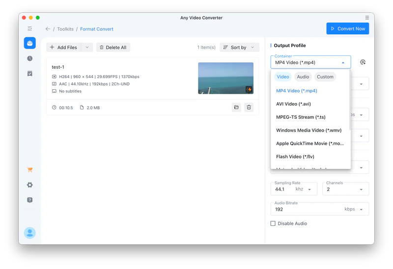 select mp4 as the output format