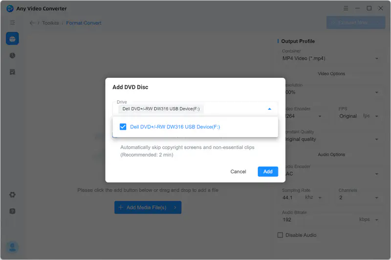 add dvd to any video converter