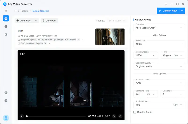 select mp4 to convert dvd