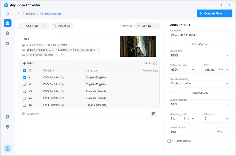select subtitles for dvd title