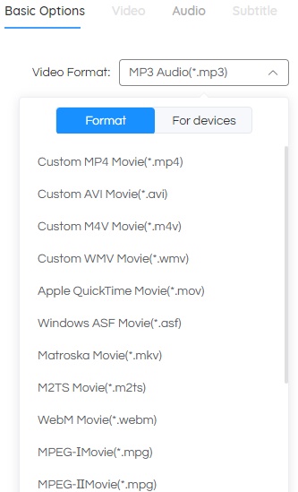 set output format to mp3