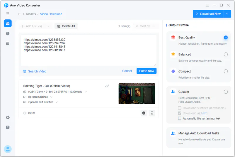 set output profile