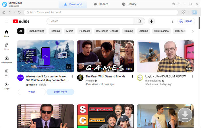 SameMovie YouTube to MP4 Downloader